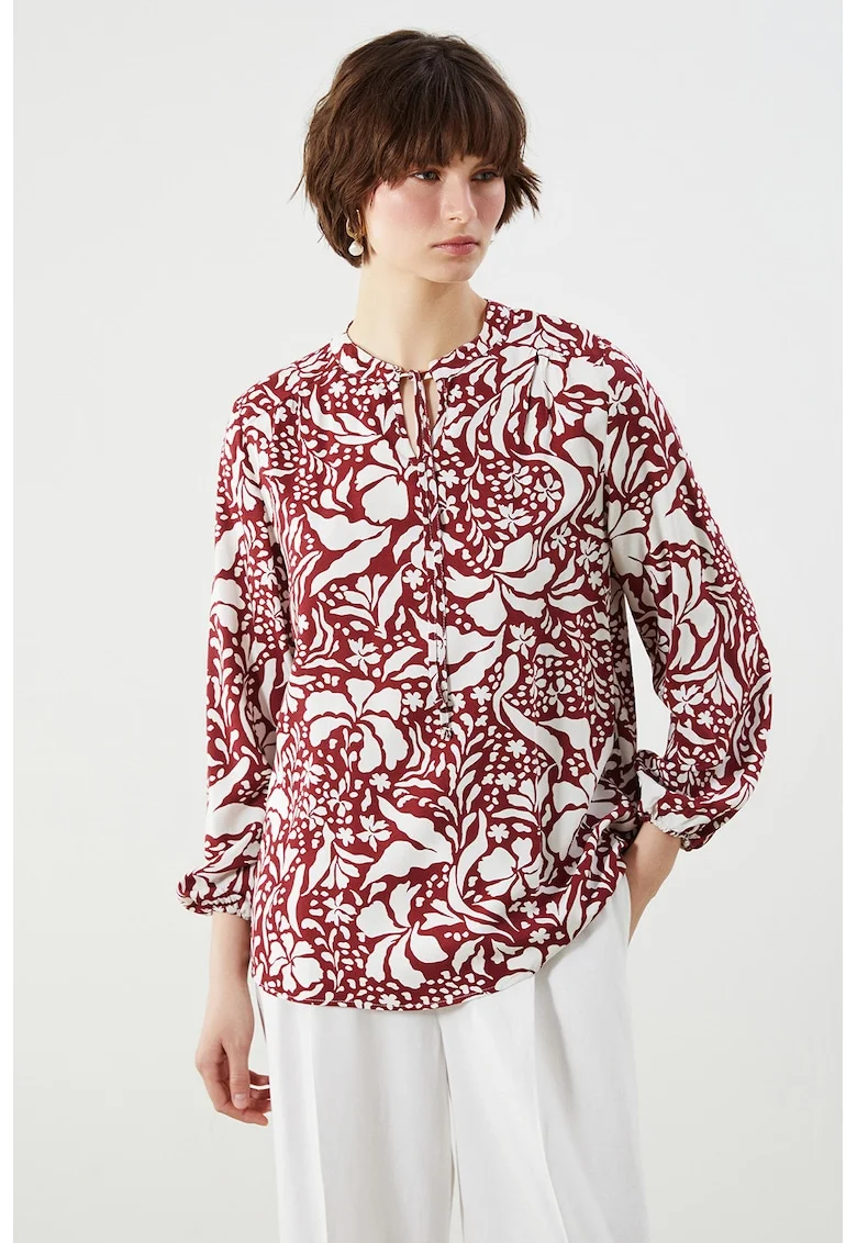 Bluza-tunica cu imprimeu floral, Rosu/Alb