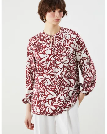 Bluza-tunica cu imprimeu floral, Rosu/Alb