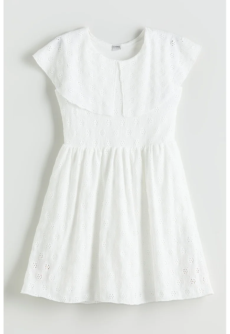 Rochie de bumbac cu bfroderie Sangallo, Alb optic