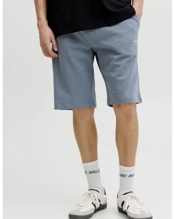 Pantaloni scurti de trening din amestec de bumbac organic cu buzunare, Albastru prafuit