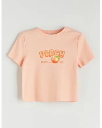 Tricou cu decolteu la baza gatului si piersici, Portocaliu