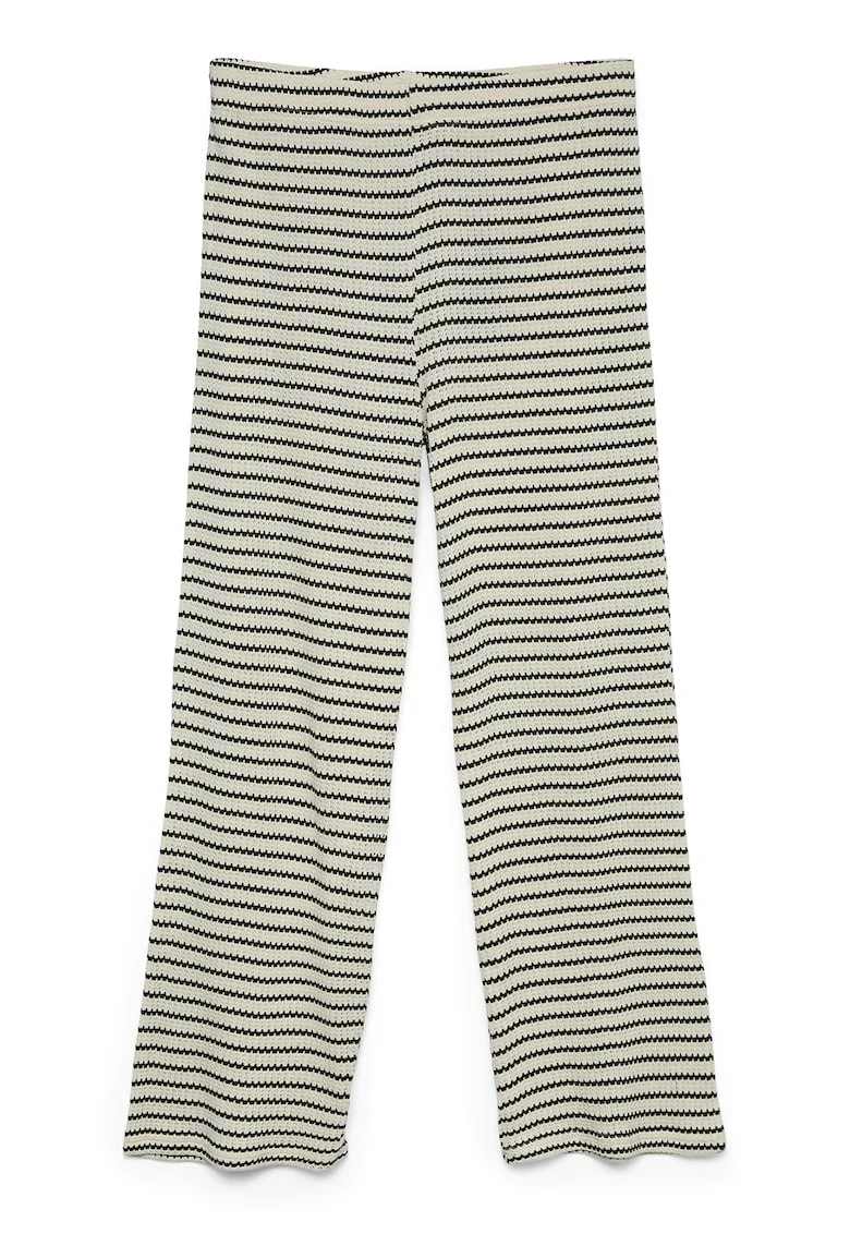 Pantaloni tricotati in dungi, Negru/Crem