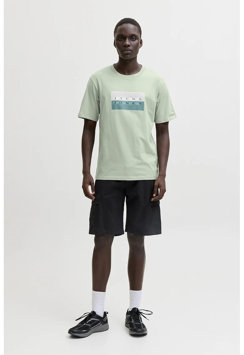 Tricou regular fit de bumbac cu imprimeu logo, Verde pal