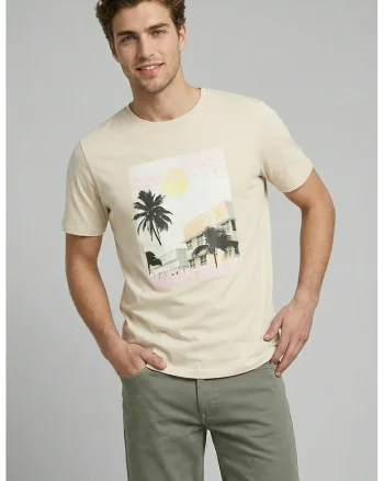 Tricou de bumbac cu imprimeu grafic, Crem