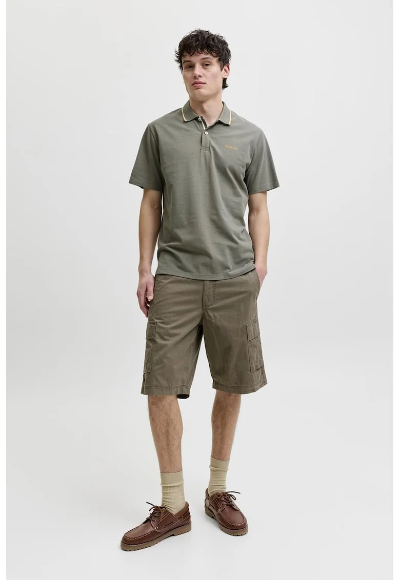 Tricou polo regular fit cu guler contrastant, Verde pal