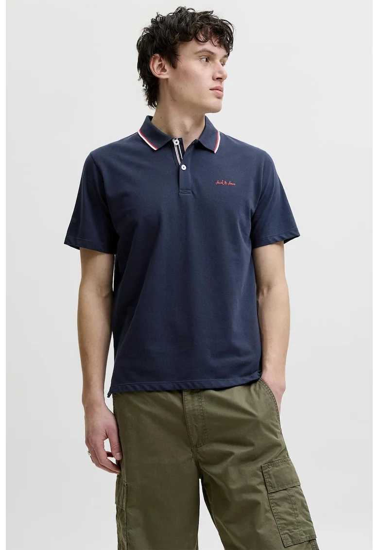 Tricou polo regular fit cu guler contrastant, Bleumarin