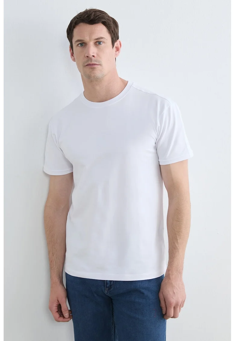 Tricou uni cu decolteu la baza gatului, Alb optic
