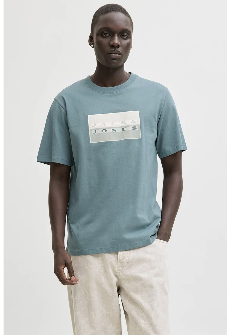Tricou regular fit de bumbac cu imprimeu logo, Albastru lavanda