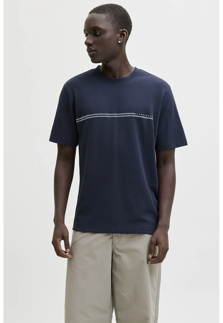Tricou lejer cu decolteu la baza gatului, Bleumarin