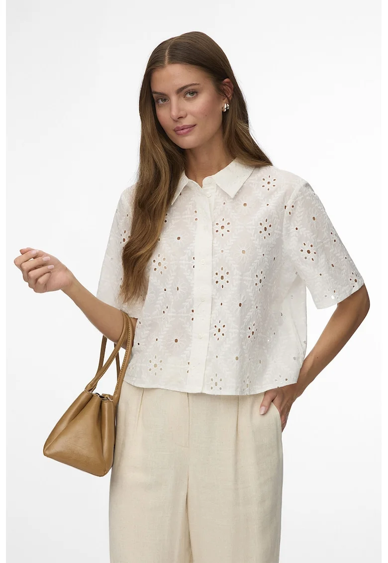 Camasa de bumbac organic cu broderie Sangallo, Alb
