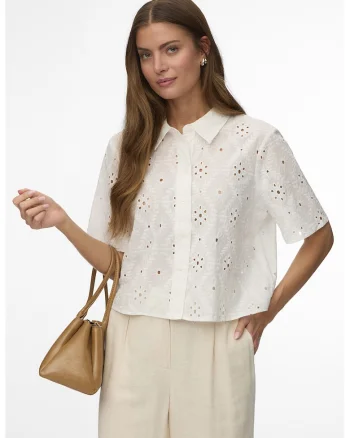 Camasa de bumbac organic cu broderie Sangallo, Alb