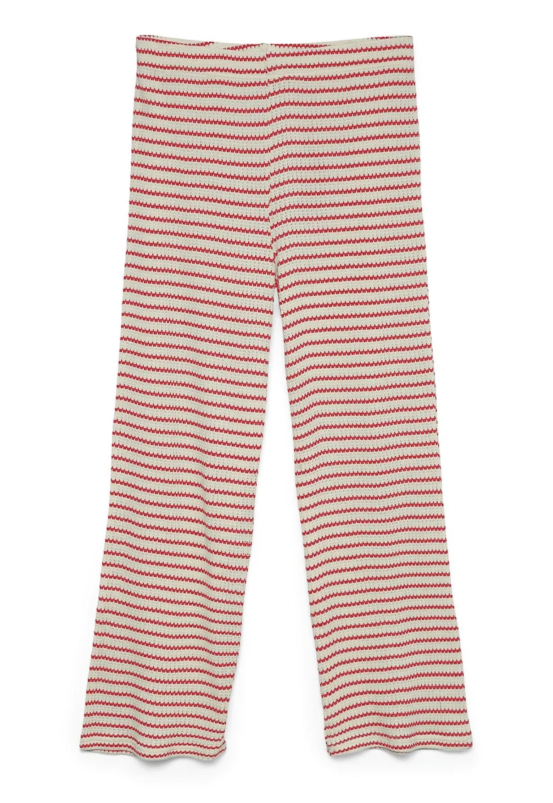 Pantaloni tricotati in dungi, Coral/Crem