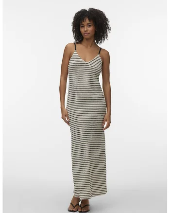 Rochie tricotata slim fit in dungi, Negru/Crem