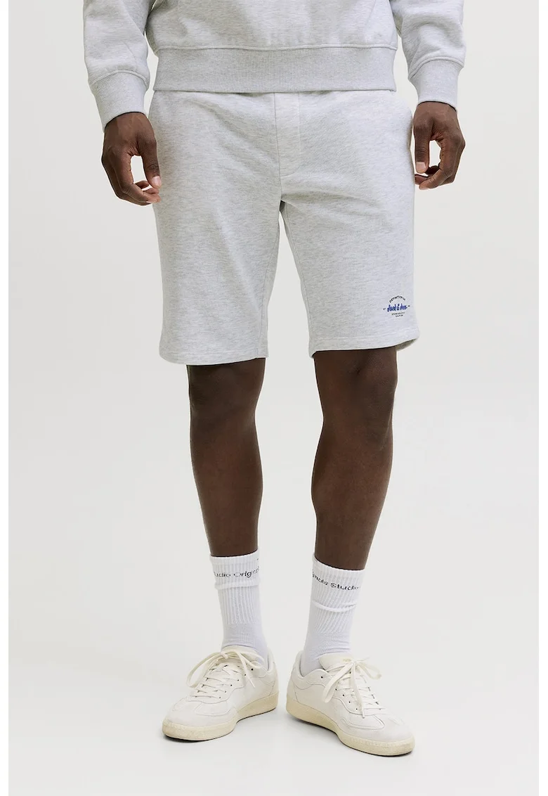Pantaloni scurti din amestec de bumbac organic cu snururi, Alb