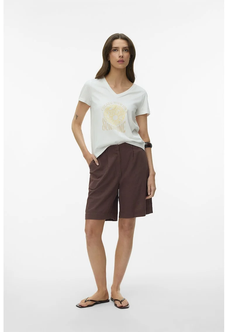 Tricou lejer cu deciolteu in V, Alb