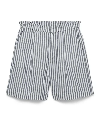 Pantaloni scurti din bumbac organic si in, Alb/Bleumarin