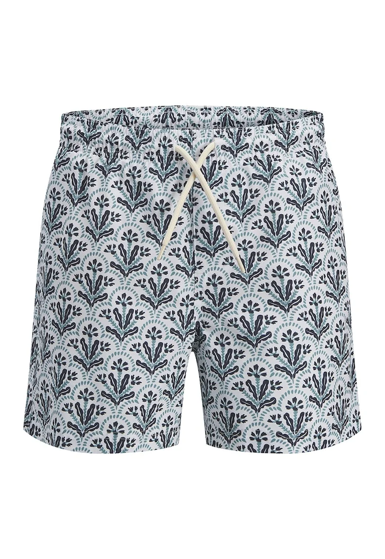 Pantaloni scurti de baie cu snur si imprimeu grafic, Verde/Alb optic