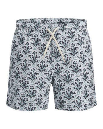Pantaloni scurti de baie cu snur si imprimeu grafic, Verde/Alb optic