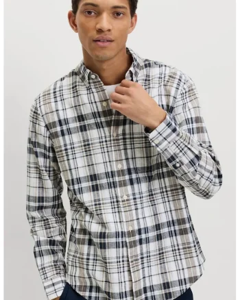 Camasa Oxford din amestec de in cu model in carouri, Multicolor