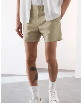 Pantaloni scurti chino cu talie medie, Bej inchis