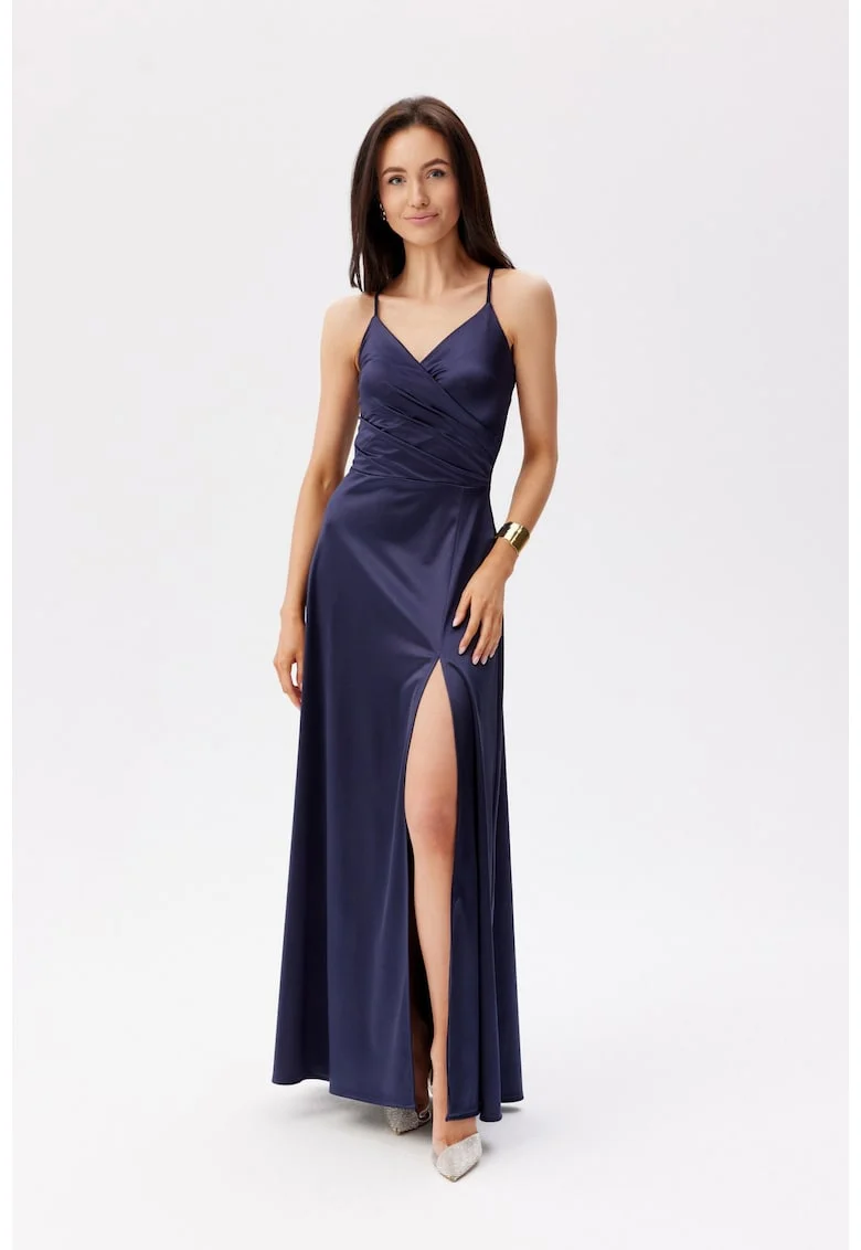 Rochie maxi cu decolteu petrecut si slit adanc Serena, Bleumarin