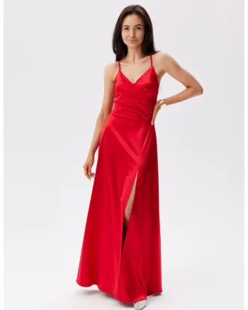 Rochie maxi cu decolteu petrecut si slit adanc Serena, Rosu