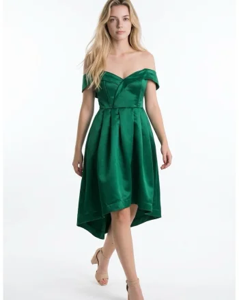 Rochie midi din tafta verde Celia
