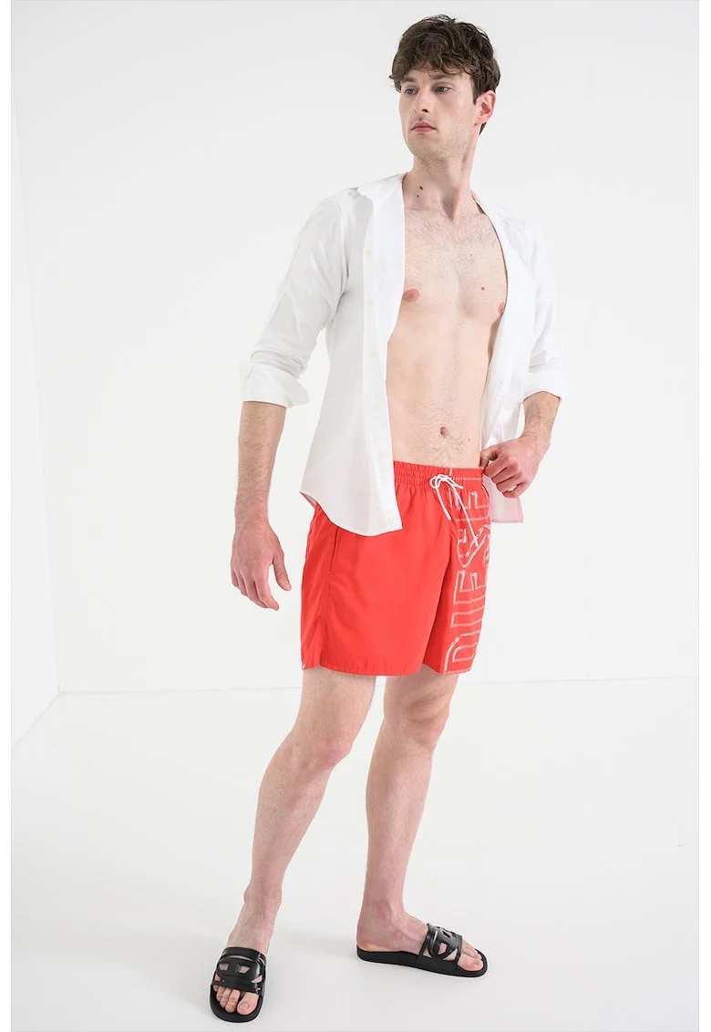 Pantaloni scurti de baie cu logo si snur Core, Rosu
