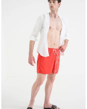 Pantaloni scurti de baie cu logo si snur Core, Rosu