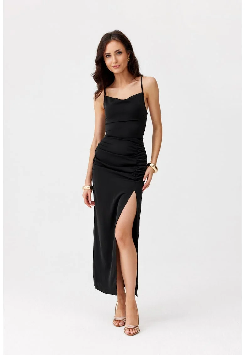 Rochie cu slit lateral Aria, Negru