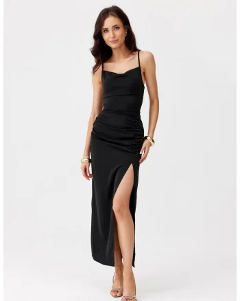 Rochie cu slit lateral Aria, Negru