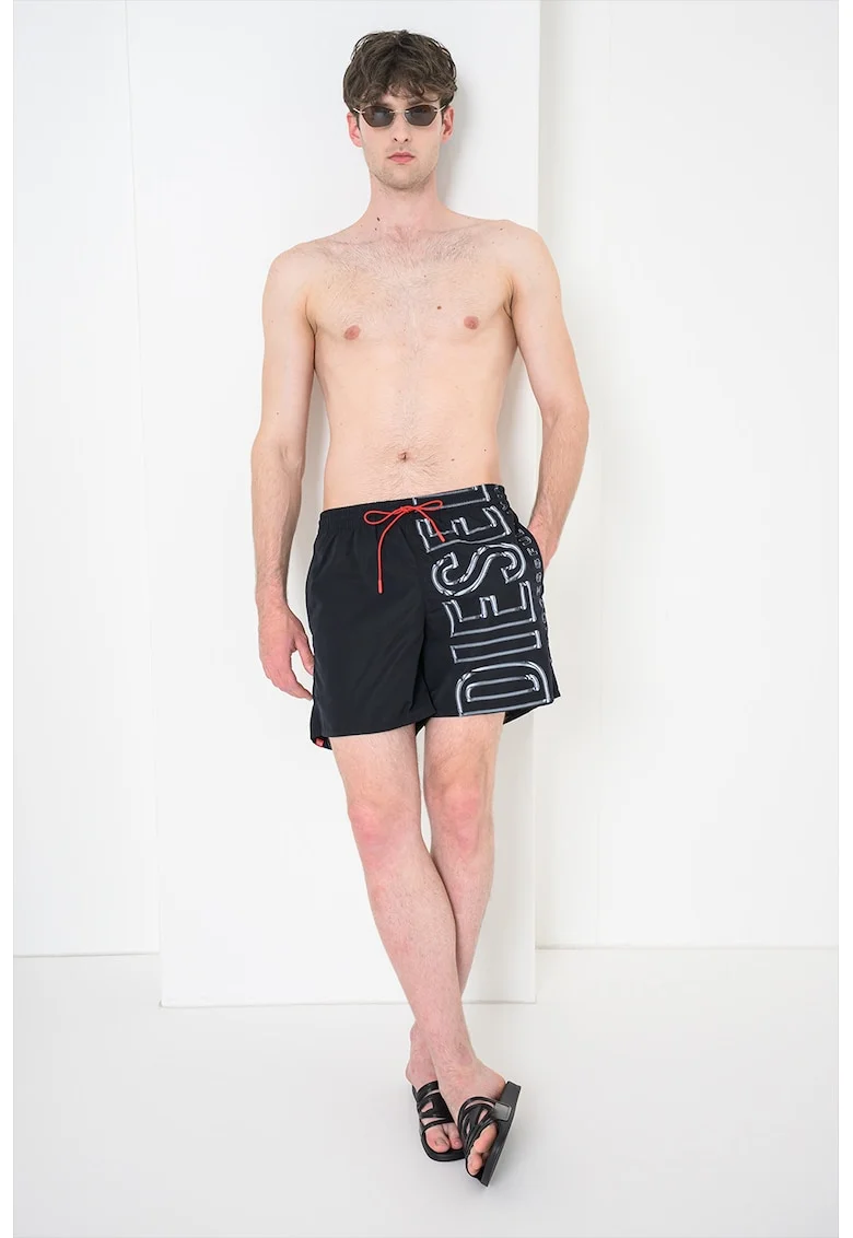 Pantaloni scurti de baie cu logo si snur Core, Negru