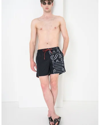 Pantaloni scurti de baie cu logo si snur Core, Negru