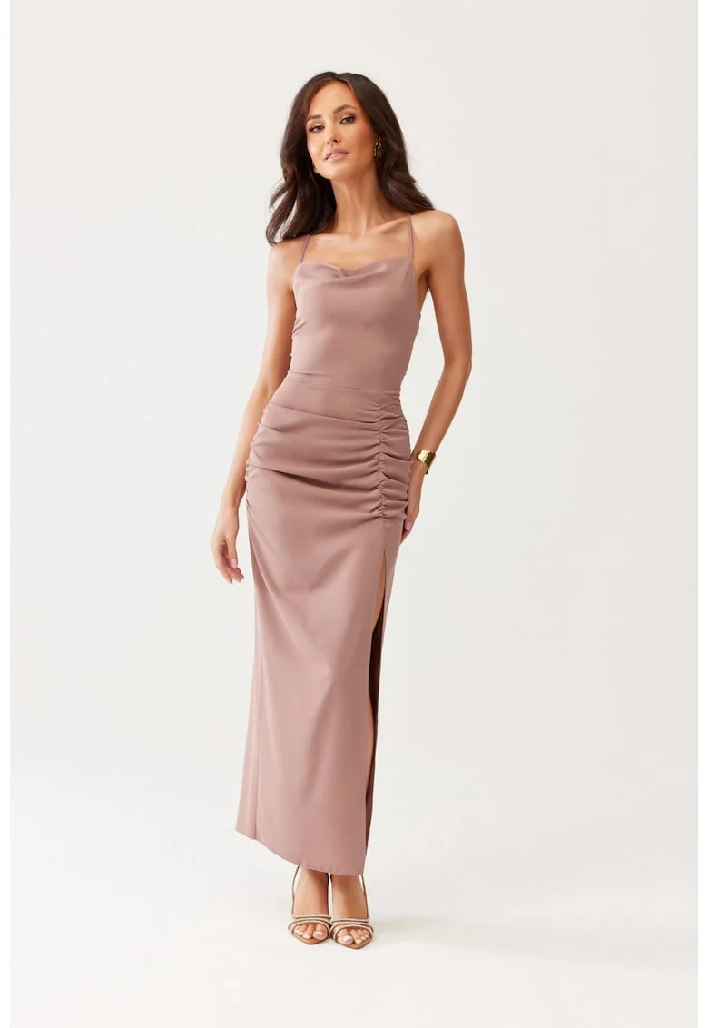 Rochie cu slit lateral Aria, Maro taupe