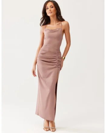 Rochie cu slit lateral Aria, Maro taupe