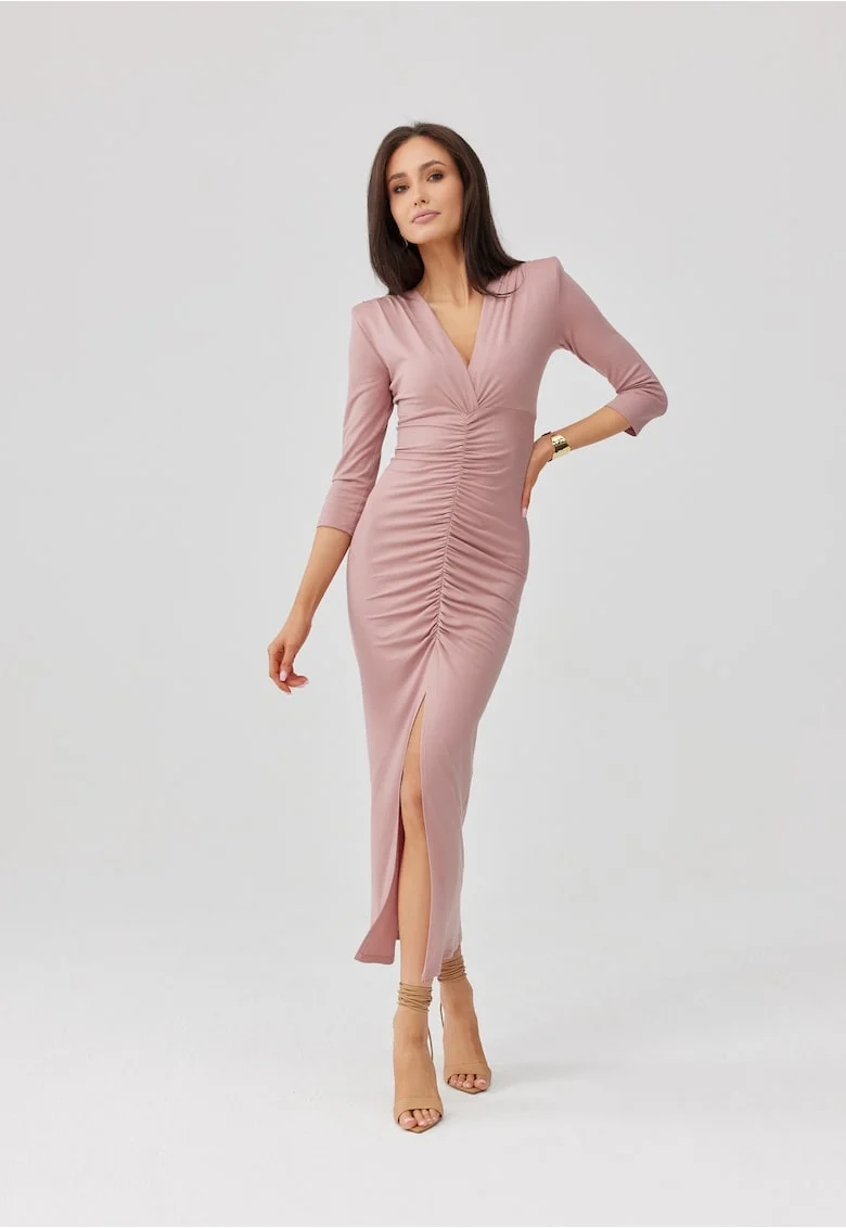 Rochie drapata cu decolteu in V Mireya, Roz