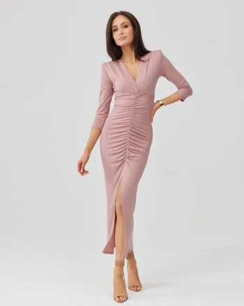 Rochie drapata cu decolteu in V Mireya, Roz