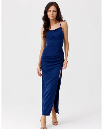 Rochie cu slit lateral Aria, Bleumarin