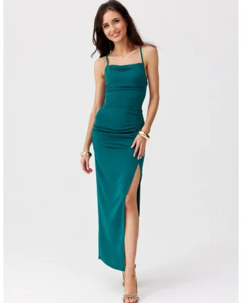 Rochie cu slit lateral Aria, Verde padure