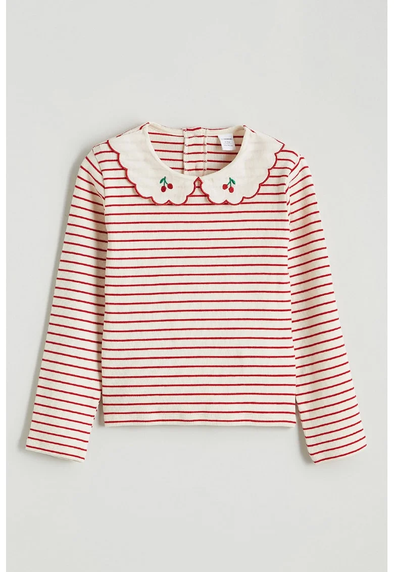 Bluza cu guler Peter-Pan si dungi, Rosu/Alb fildes