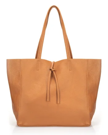 Geanta shopper de piele cu aspect texturat, Caramel