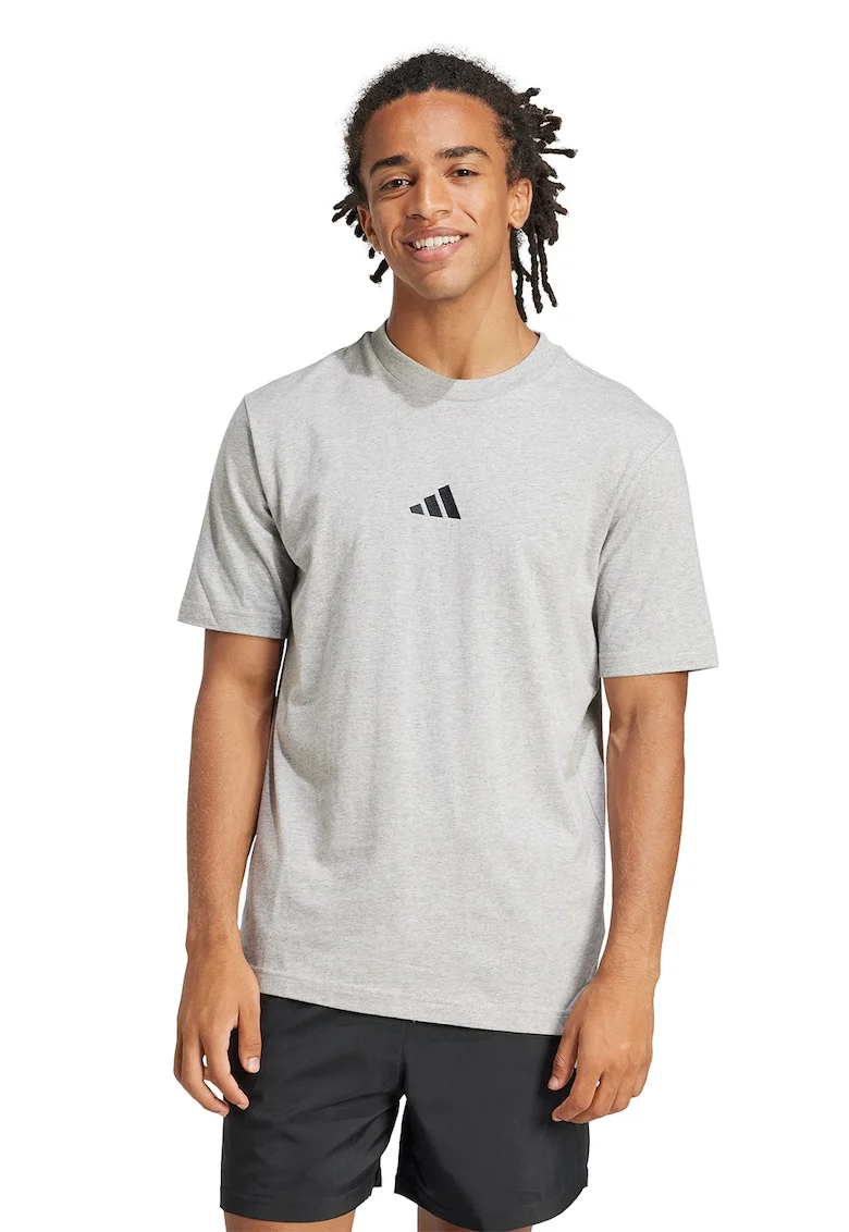 Tricou din bumbac cu logo brodat, Negru/Gri deschis melange