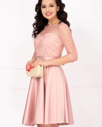 Rochie de ocazie roz in clos Alison cu maneci din dantela