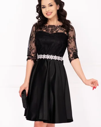 Rochie de ocazie neagra in clos Alison cu maneci din dantela