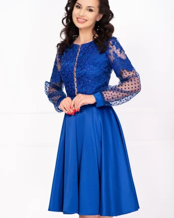 Rochie de ocazie midi albastru royal Jennifer in clos cu bust brodat