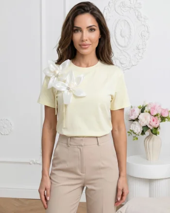 Bluza din bumbac cu flori 3D din...