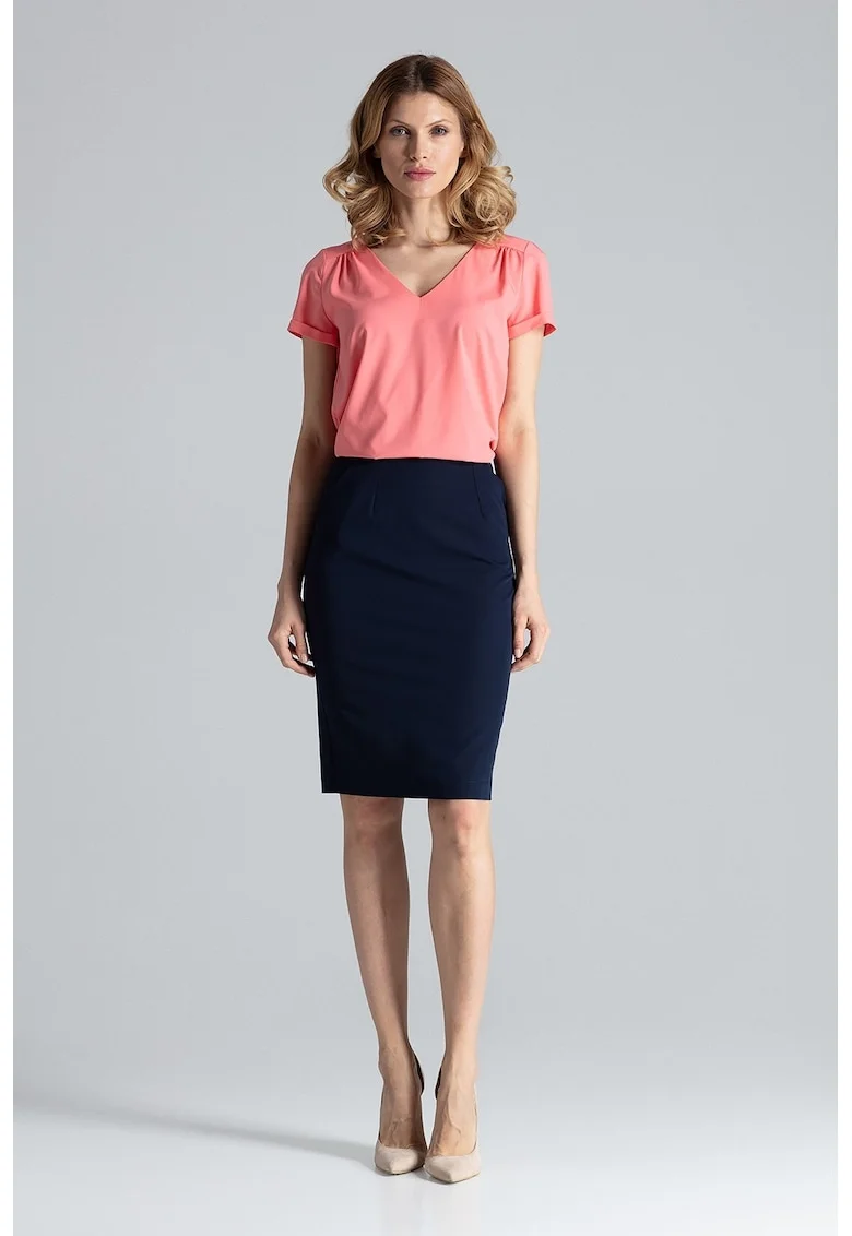 Fusta midi  creion, bleumarin, poliester, confortabila