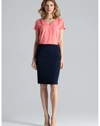 Fusta midi  creion, bleumarin, poliester, confortabila