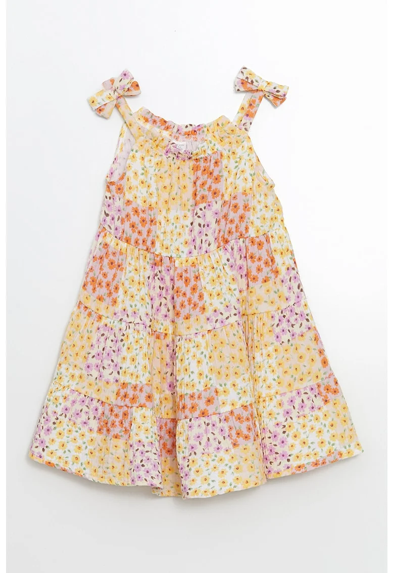 Rochie de bumbac cu aplicatii, Galben pai/Lila