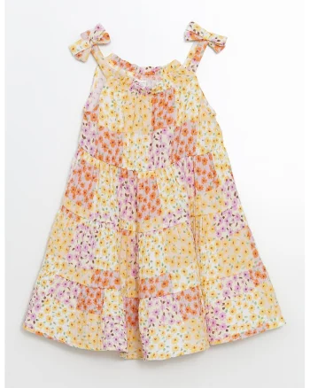 Rochie de bumbac cu aplicatii, Galben pai/Lila